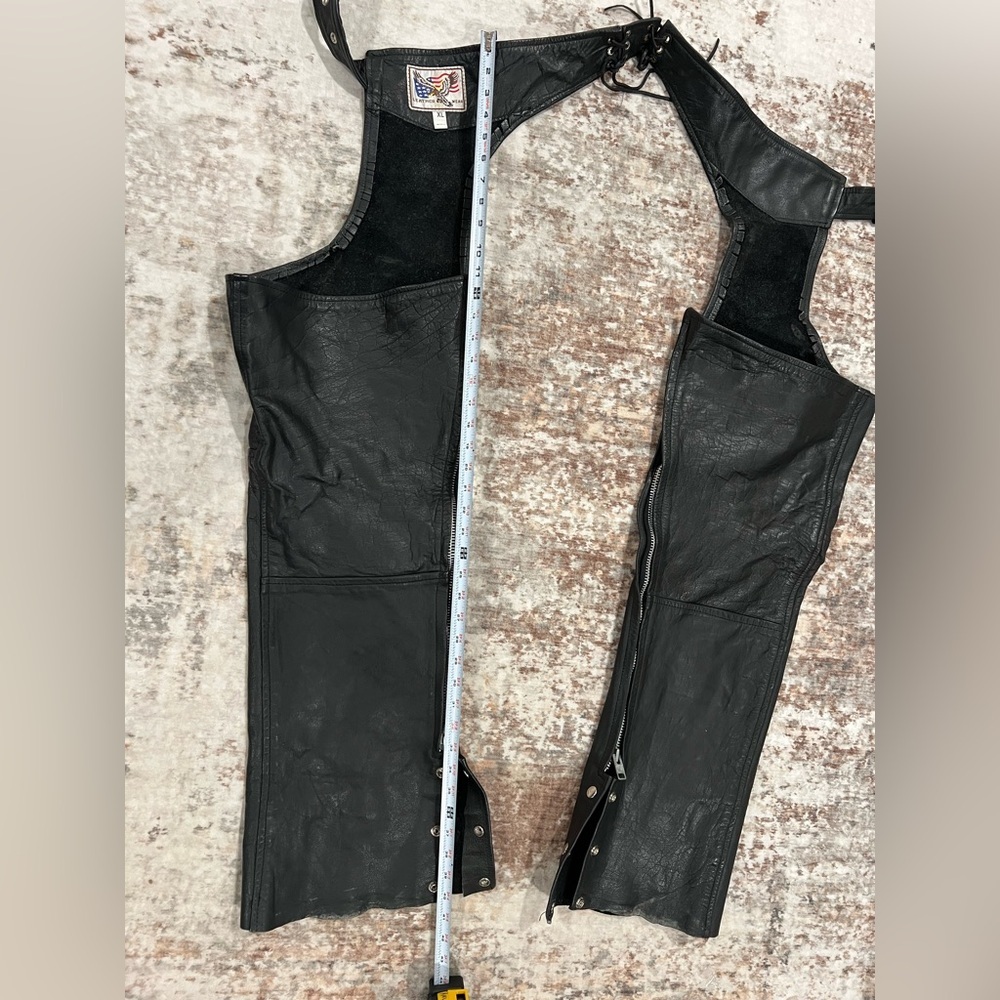 Real Leather black motorcycle chaps zippers Leather Wear Brand XL - Picture 4 of 7
